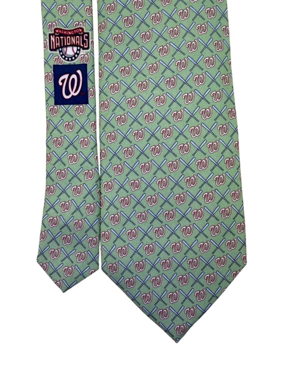 Vineyard Vines Mens Green 100% Silk Washington Nationals Logo Patterned Tie